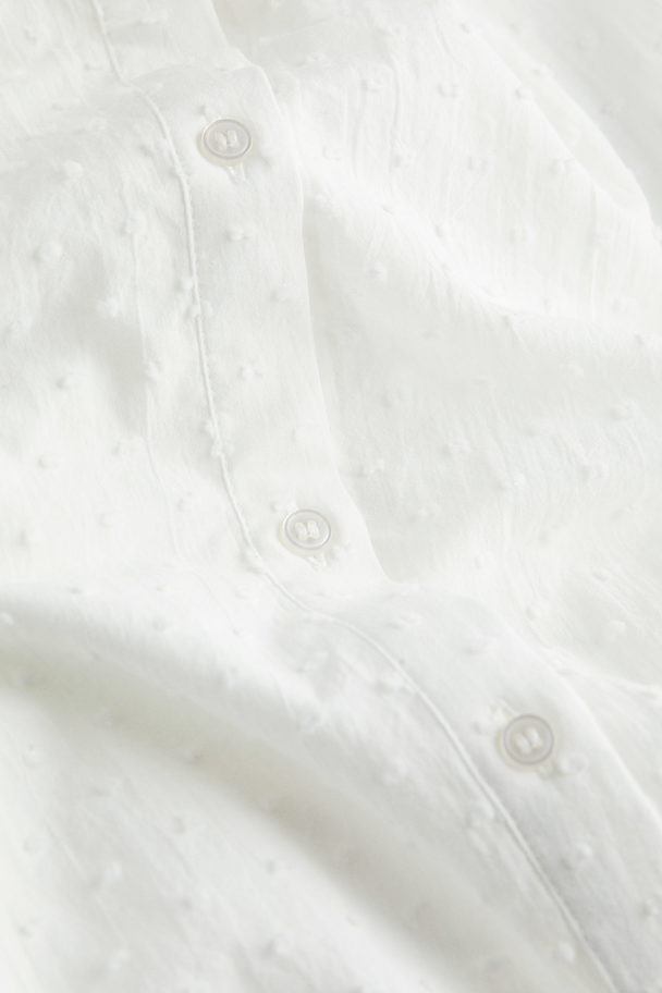 H&M Kleid aus Strukturstoff mit Puffärmeln Weiß