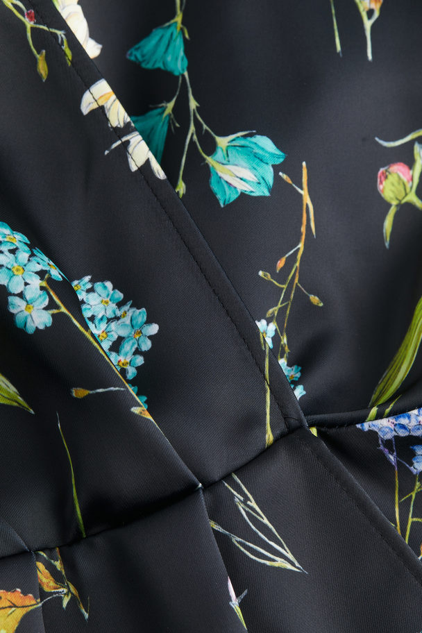 H&M Satin Wrap Dress Black/floral
