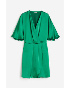 Satin Wrap Dress Green