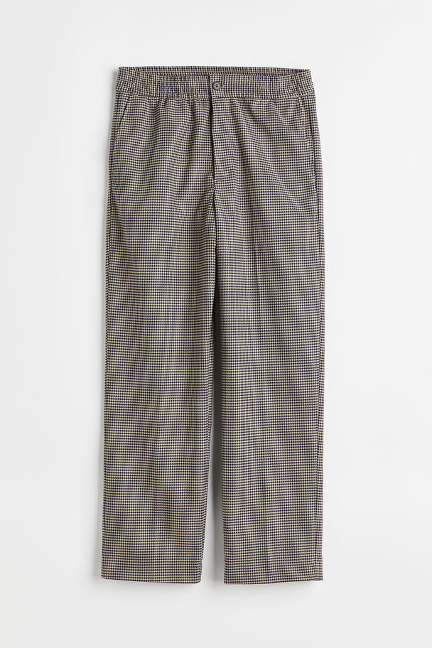 H&M Relaxed Fit Suit Trousers Light Beige/dogtooth-patterned