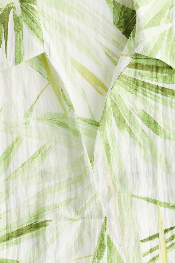 H&M Bluse mit Bindedetail Weiß/Palmenblätter