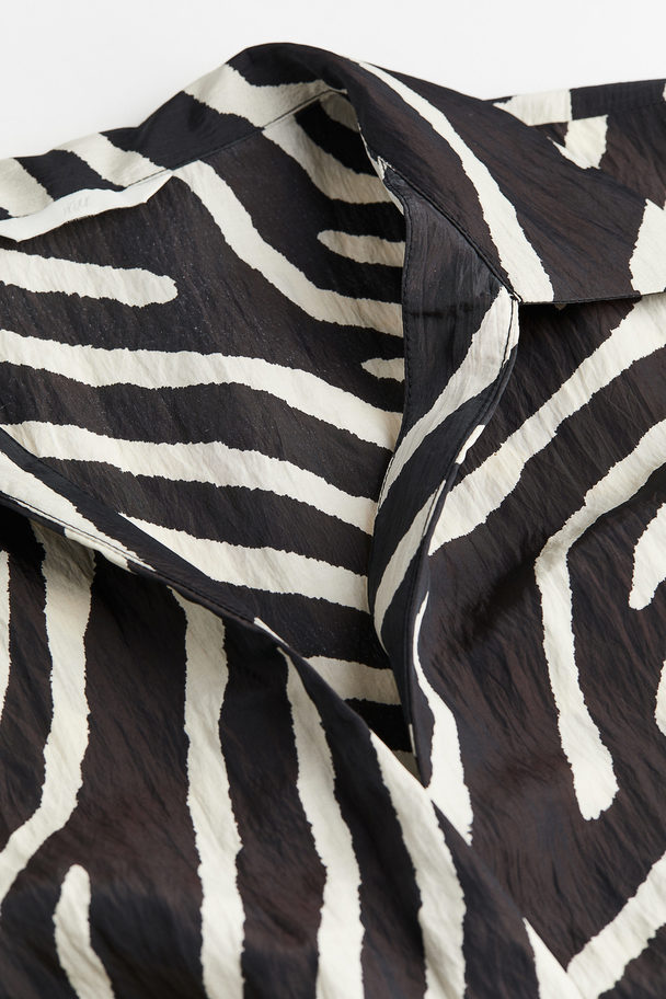 H&M Tie-detail Blouse Dark Brown/zebra Print