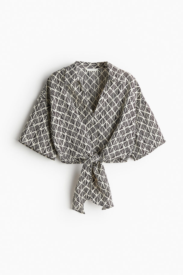 H&M Bluse Med Bindedetalje Sort/mønstret