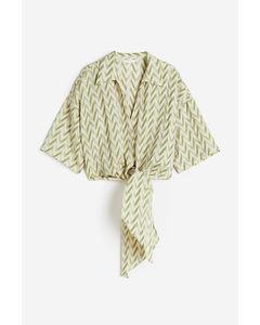 Tie-detail Blouse Light Green/zigzag-patterned