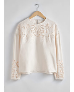 Broderie Anglaise-bluse Hvit