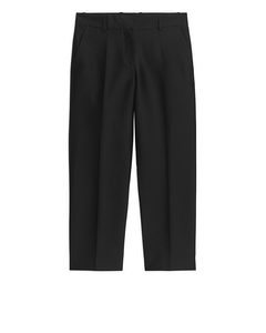 Cropped Lyocell Trousers Black