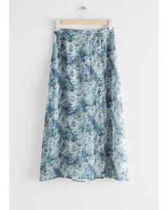 Buttoned Floaty Midi Skirt Blue Print