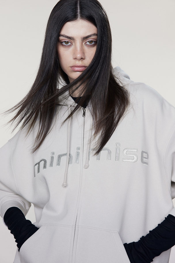 H&M Oversized Printed Zip-through Hoodie Light Grey/minimise