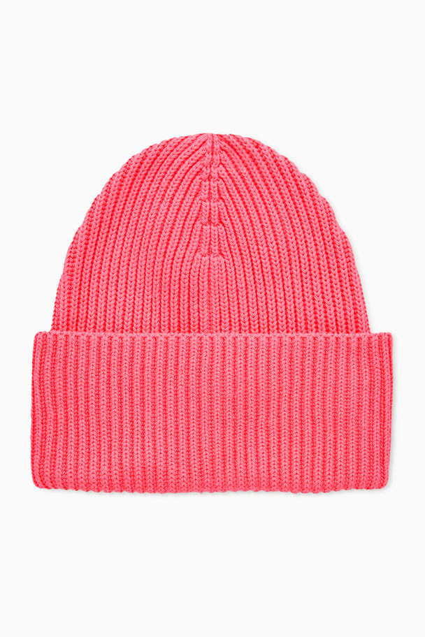 COS Ribbed Beanie Hat Bright Pink