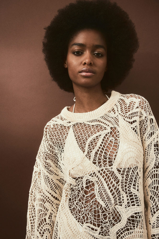 H&M Wool-blend Crochet-look Jumper Cream