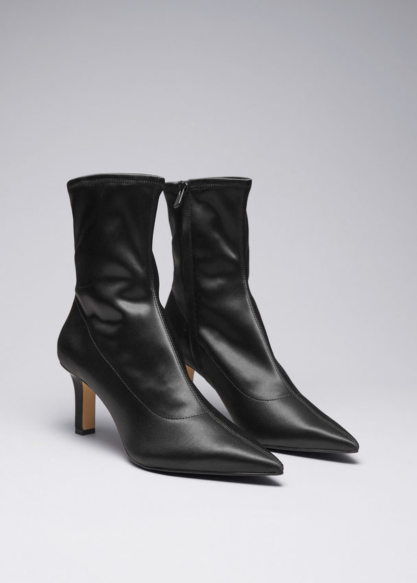& Other Stories Pointy Sock Boots Black Satin