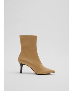 Pointy Sock Boots Beige Leather
