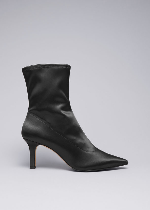 & Other Stories Pointy Sock Boots Black Satin