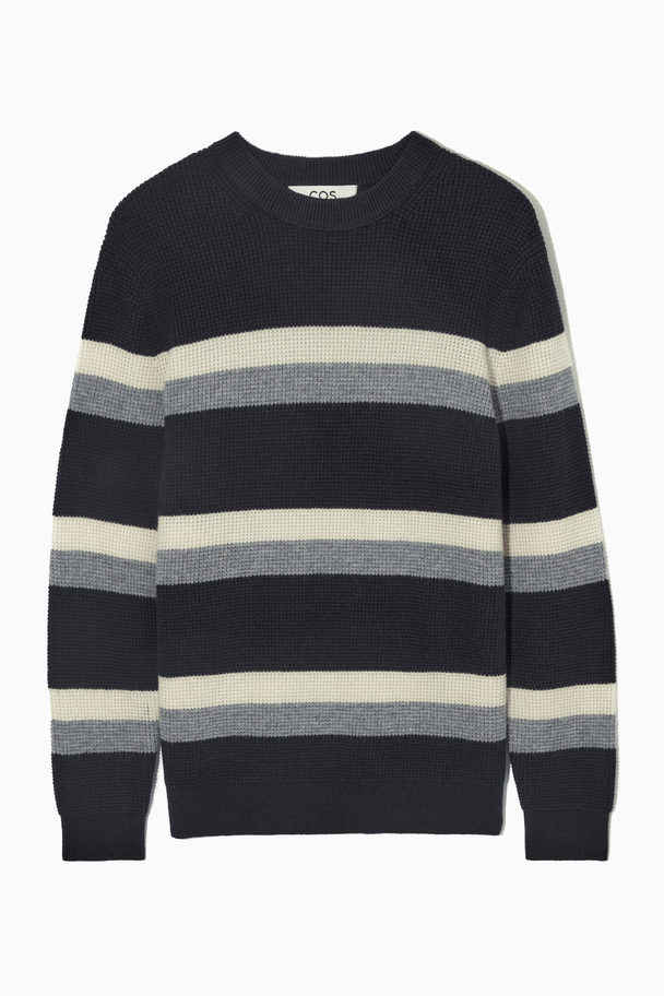 COS Striped Waffle-knit Wool Jumper Navy / Grey Mélange / Striped