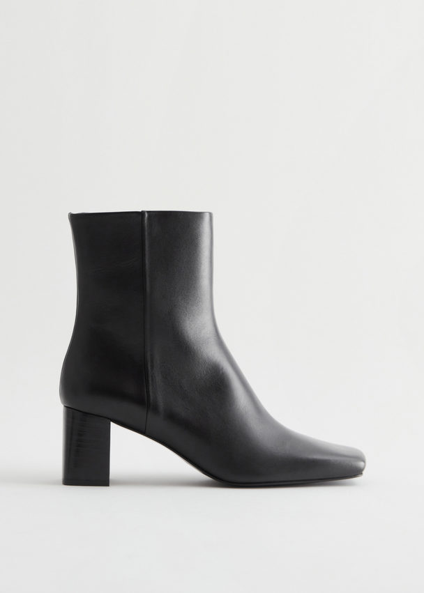 & Other Stories Squared Toe Leather Boots Black