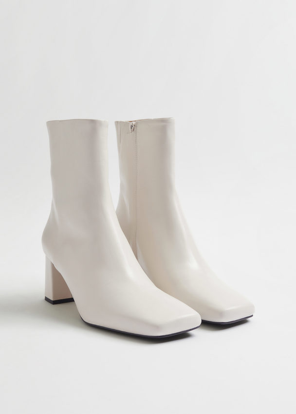 & Other Stories Squared Toe Leather Boots Alabaster