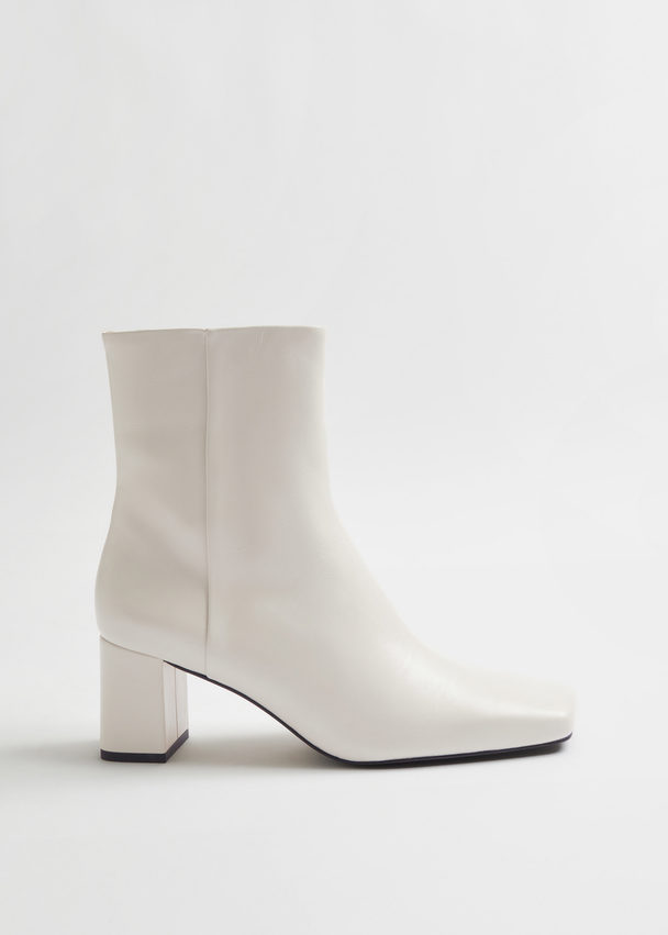 & Other Stories Squared Toe Leather Boots Alabaster