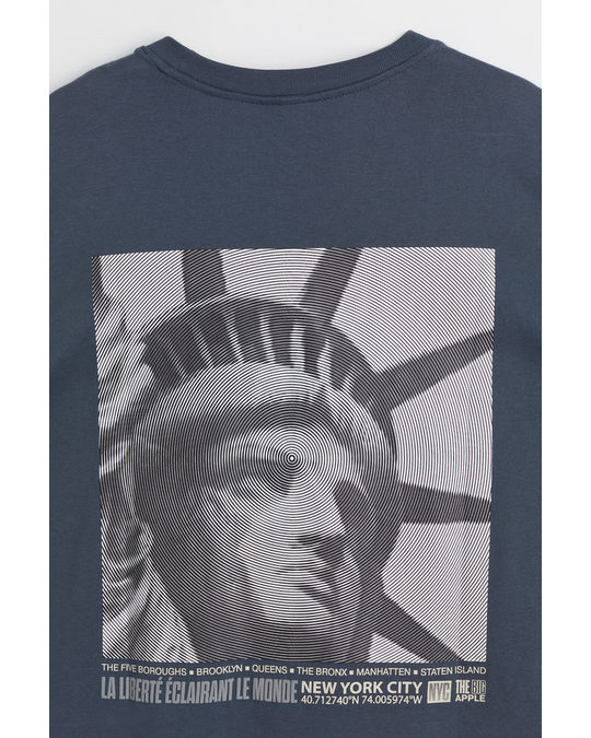 H&M Oversized Jersey Top Dark Blue/statue Of Liberty