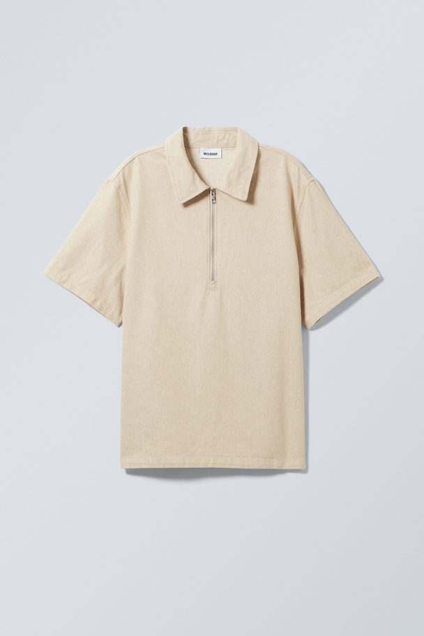 Weekday Relaxed Linen Blend Short Sleeve Shirt Ecru