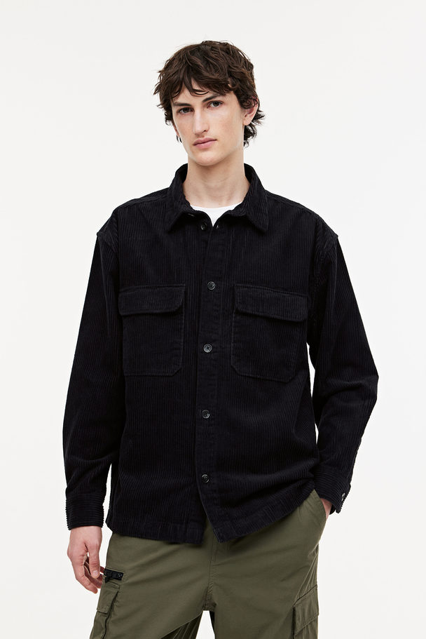 H&M Corduroy Shacket - Relaxed Fit Zwart