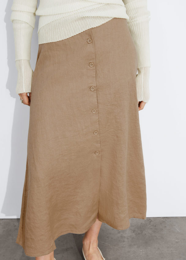 & Other Stories Buttoned A-line Midi Skirt Dusty Beige