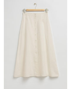 Buttoned A-line Midi Skirt White