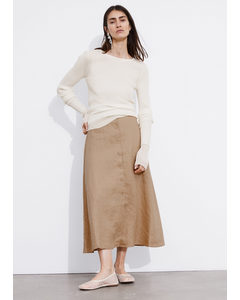 Buttoned A-line Midi Skirt Dusty Beige