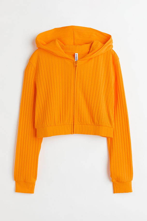 H&M Cropped Hættetrøje Med Lynlås Orange