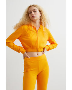 Cropped Hættetrøje Med Lynlås Orange