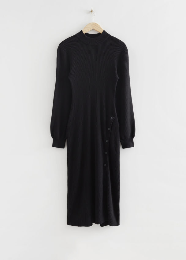 & Other Stories Buttoned Rib Knit Dress Black
