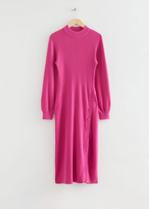 & Other Stories Buttoned Rib Knit Dress Bright Pink