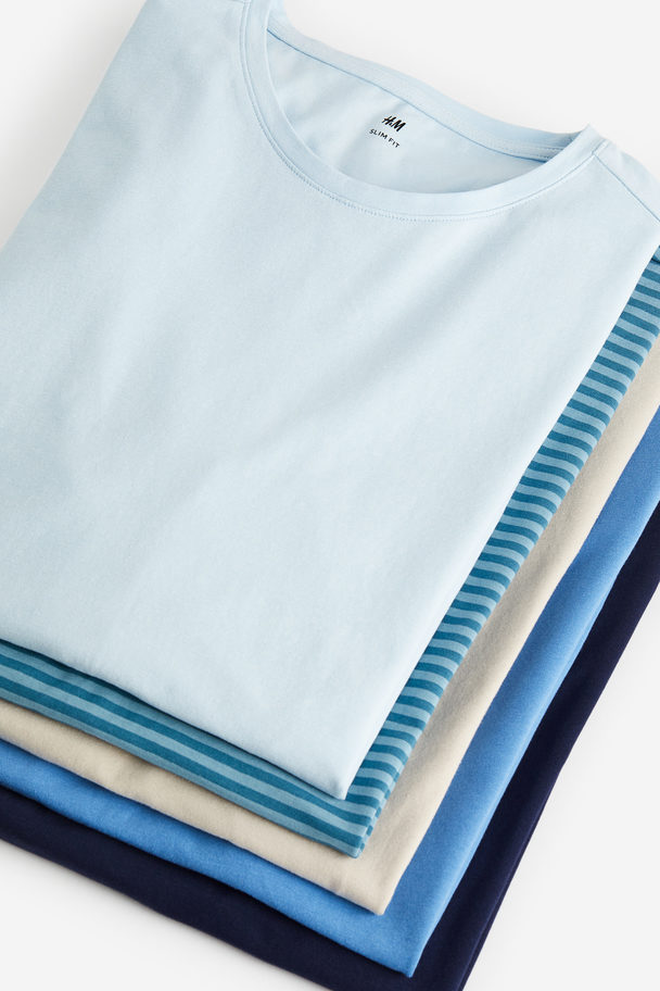 H&M 5-pack Slim Fit T-shirt Lys Blå/lys Beige