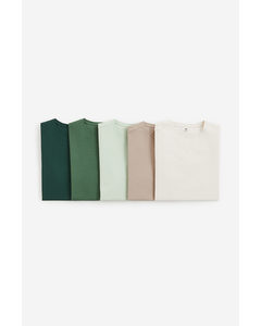5-pack Slim Fit T-shirt Grønn/beige/cream
