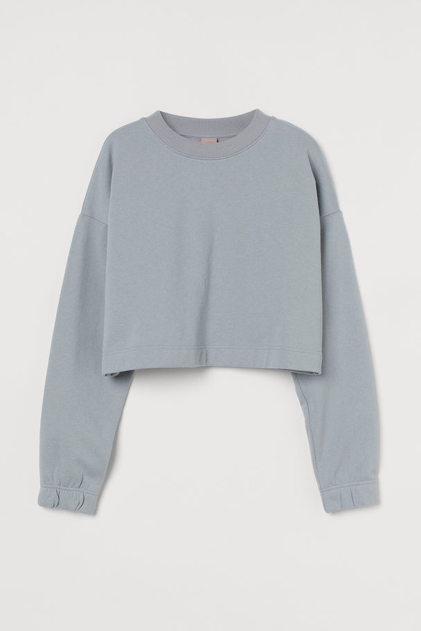H&M Cropped Sweatshirt Light Grey-blue