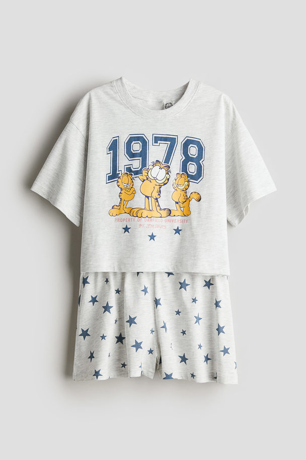 H&M Trikåpyjamas Med Tryck Ljusgråmelerad/katten Gustaf