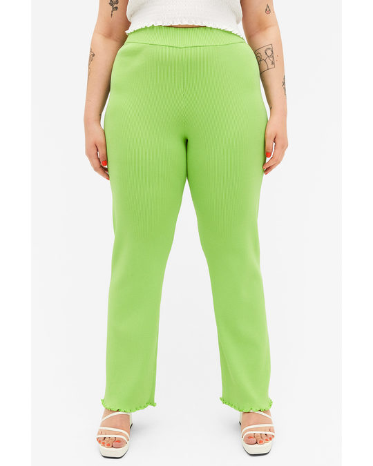 Monki Light Green Ribbed Stretchy Trousers Light Green