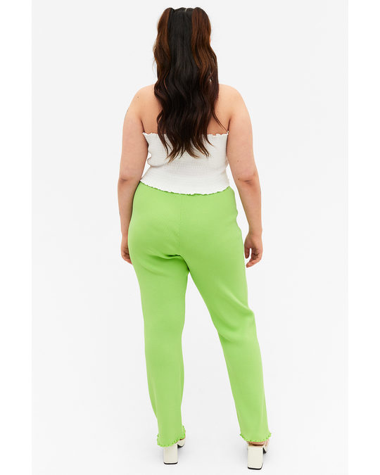 Monki Light Green Ribbed Stretchy Trousers Light Green