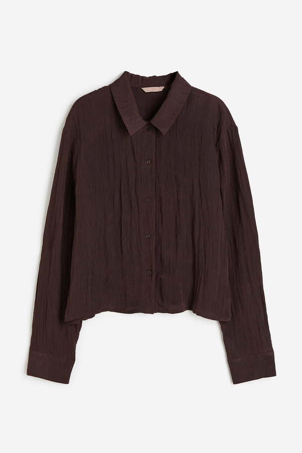 H&M Long-sleeved Shirt Dark Brown