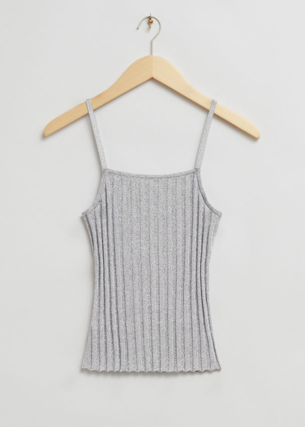 & Other Stories Fitted Metallic Ribbed Tank Top Silver Metallic
