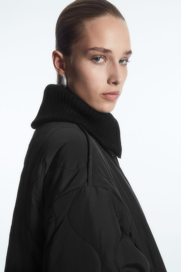 COS Oversized Knitted-collar Quilted Jacket Black