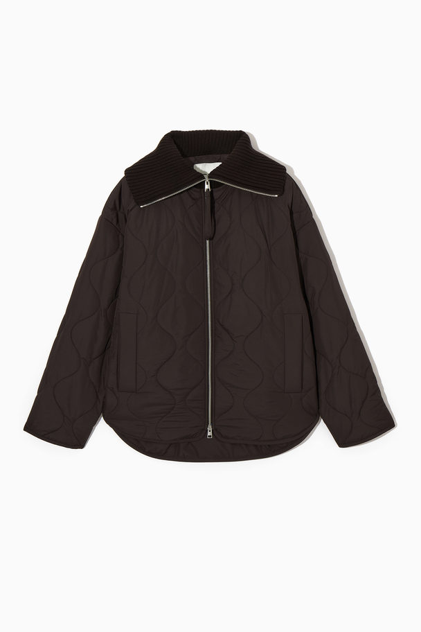 COS Oversized Knitted-collar Quilted Jacket Dark Brown