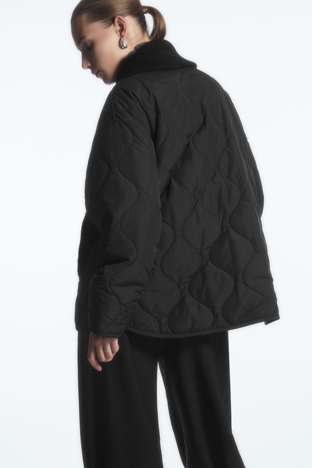 COS Oversized Knitted-collar Quilted Jacket Black