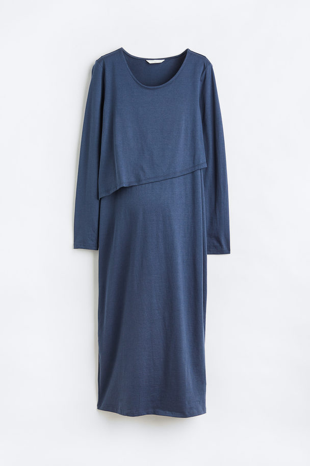 H&M Mama Modal-blend Nursing Dress Navy Blue