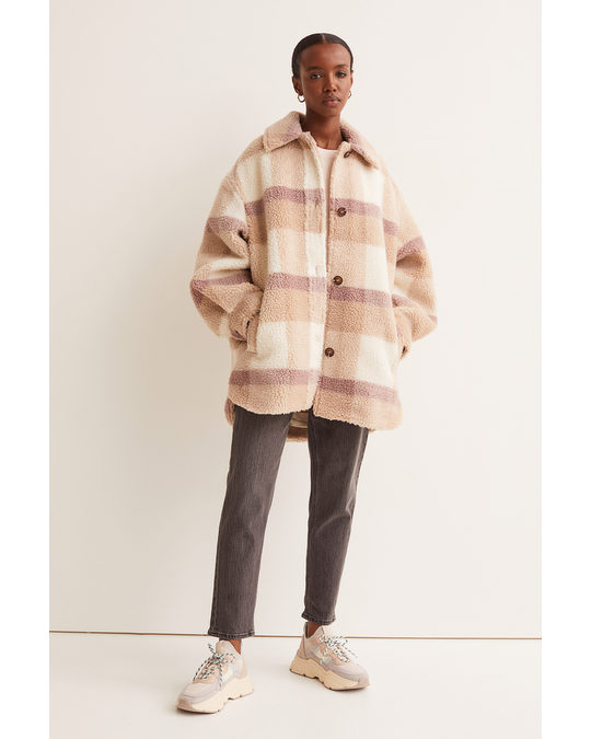 H&M Teddy Shacket Beige/pink Checked