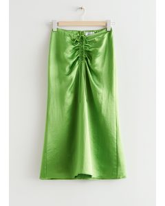 Gathered Satin Midi Skirt Green