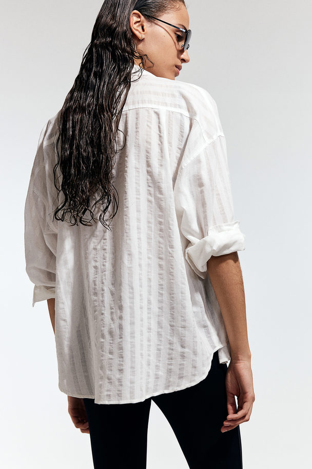 H&M Oversized Katoenen Overhemdblouse Wit