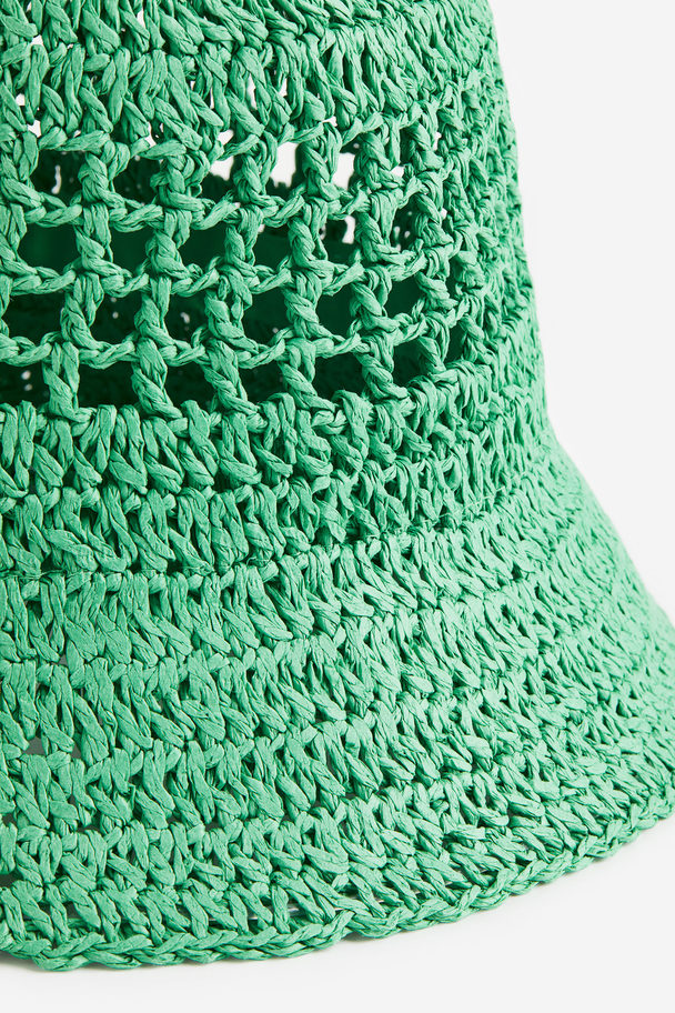 H&M Crochet-look Straw Hat Green