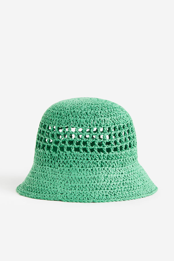 H&M Crochet-look Straw Hat Green