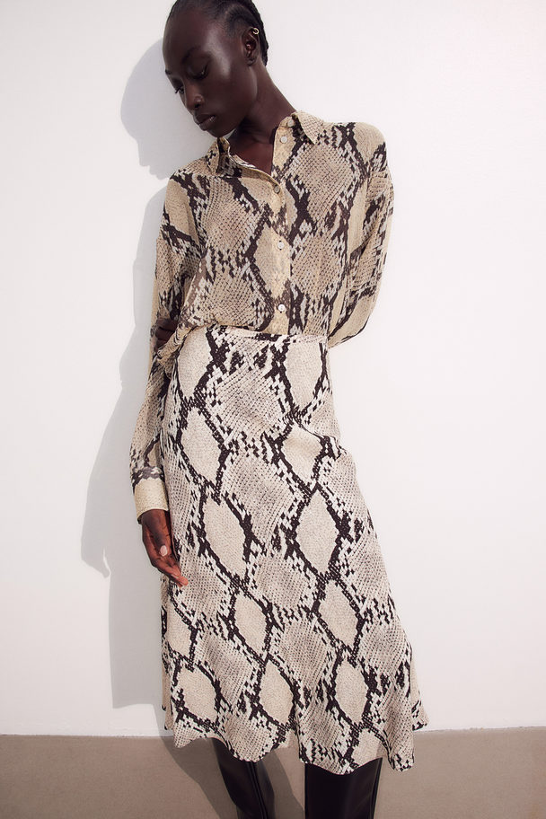 H&M Sheer Blouse Beige/snakeskin-patterned