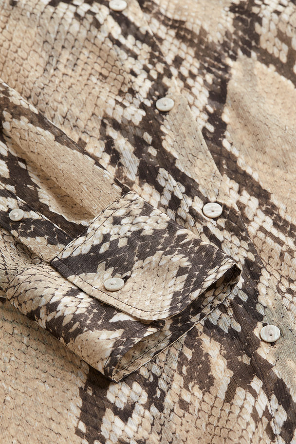 H&M Sheer Blouse Beige/snakeskin-patterned
